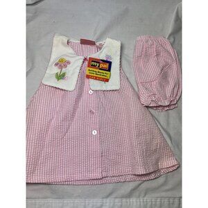 Vintage Baby Girl / Doll Clothes Dress 12 Mos Pink White Gingham Lace USA 90s